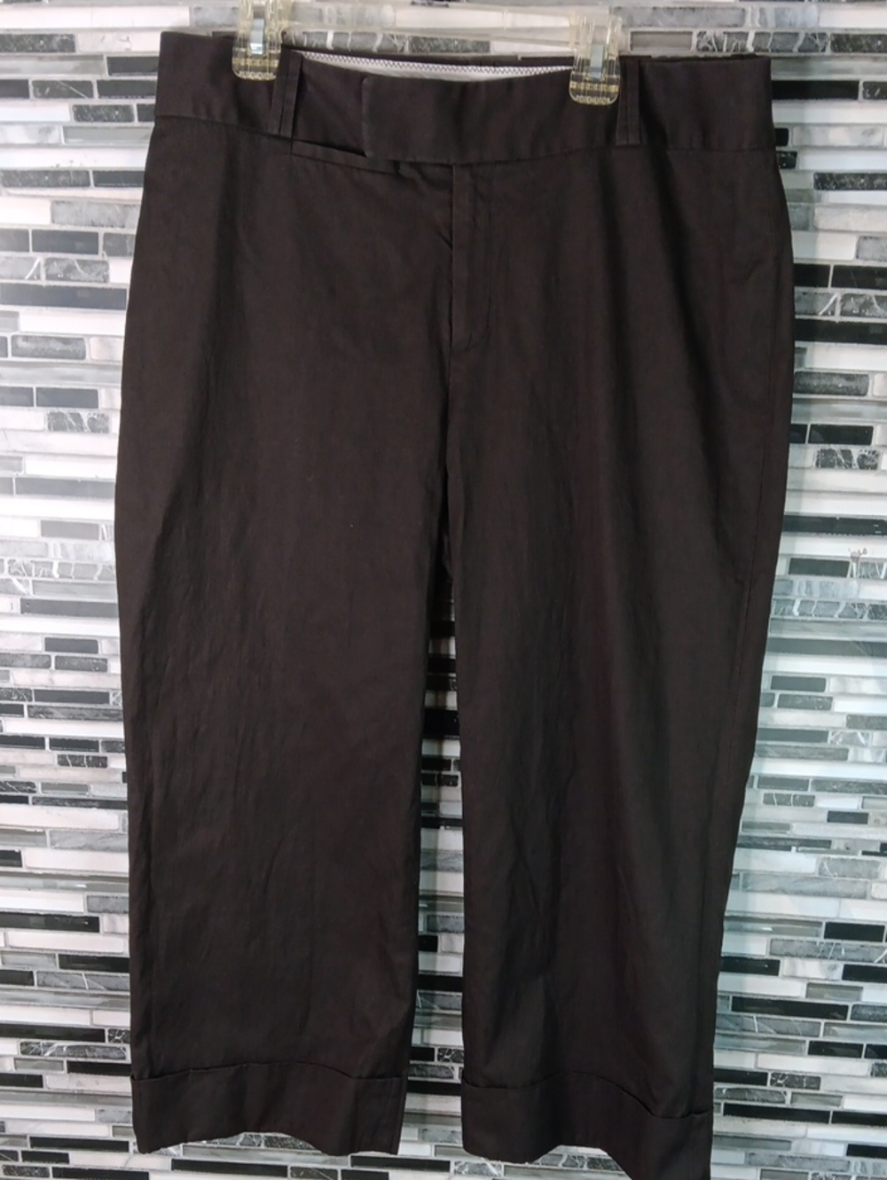 Banana Republic Jackson Fit 10 Dark Coffee Brown Cuffed Cropped Dress Pants